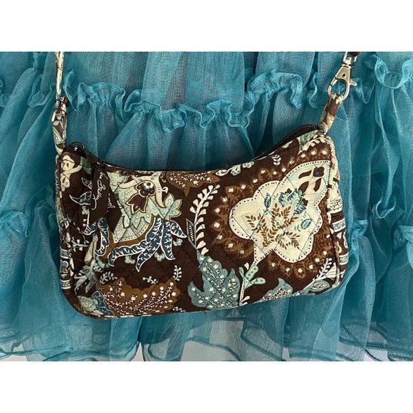 Vintage Vera Bradley Java Blue Tote Bag Purse Shoulder Paisley Brown Zip Closure - Picture 12 of 16